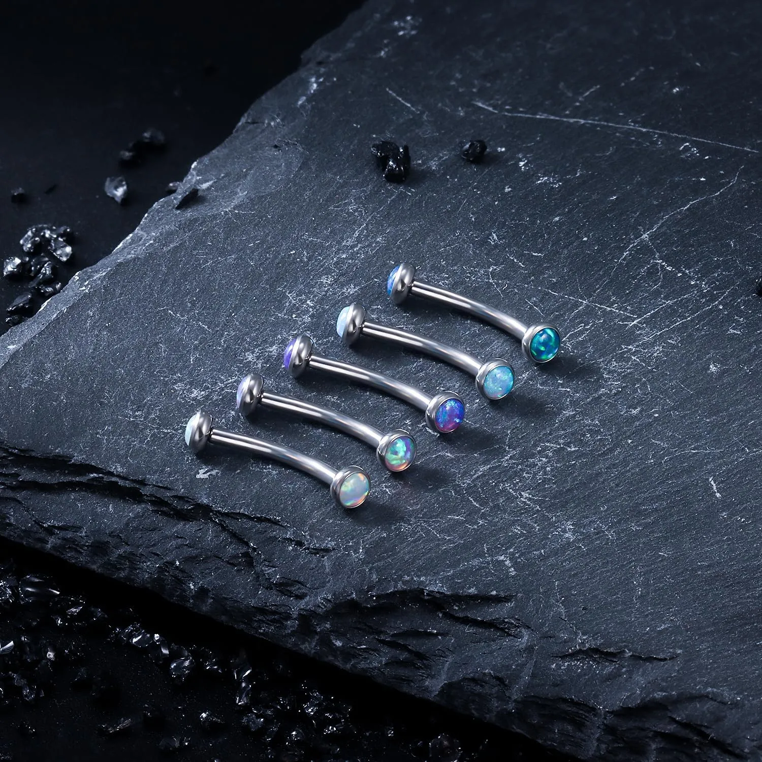 16G Astm F136 Titanium Eyebrow Piercing Jewelry Curved Barbell Eyebrow Ring Vertical Labret Lip Jewelry Daith Rook Earrings Navel Small Belly Button Ring Piercing Jewelry for Women Men Opal