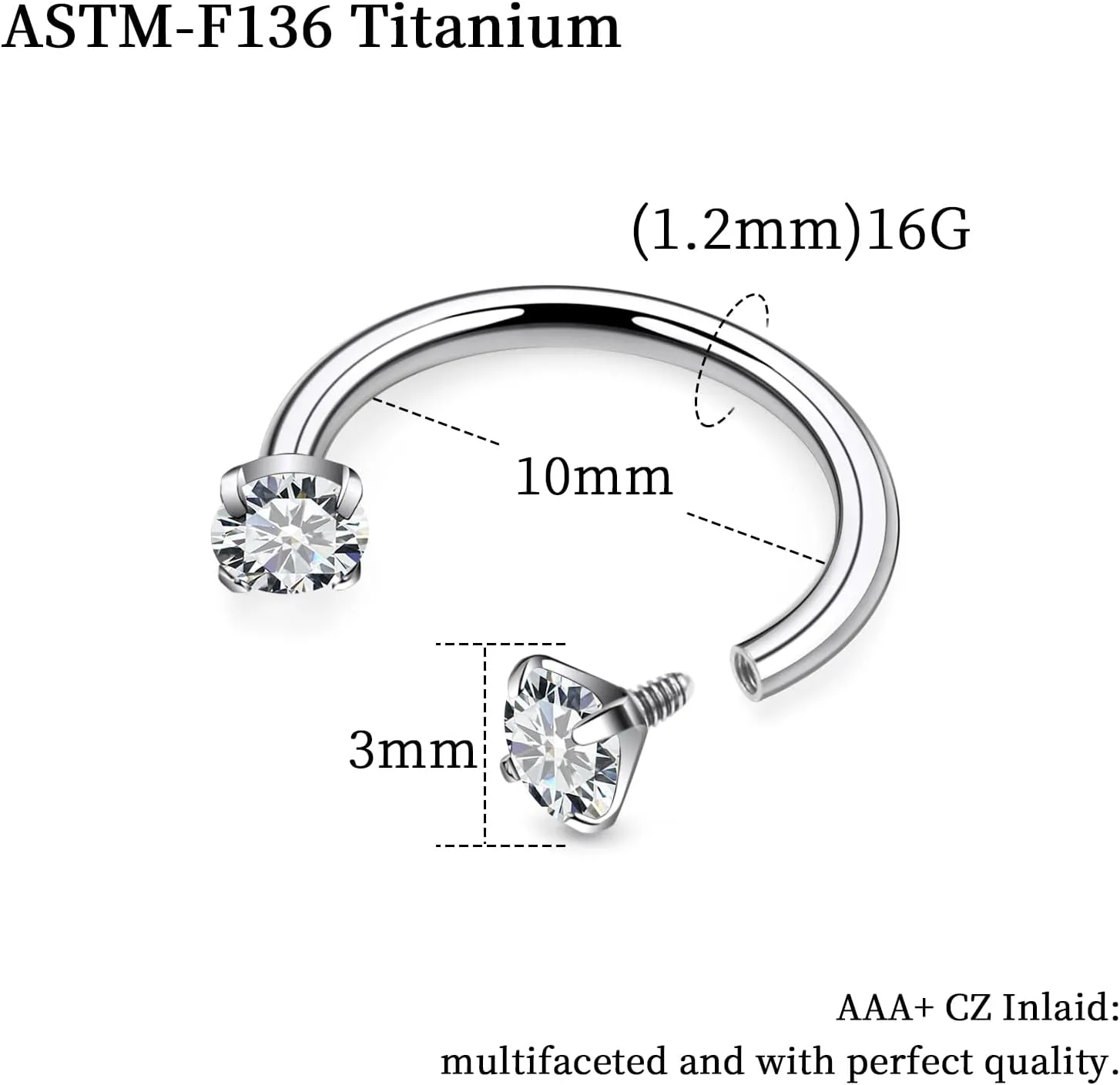 16G F136 Titanium Internal Thread Horseshoe Septum Nose Ring Piercing Jewelry Circular Barbell Helix Snug Tragus Rook Daith Cartilage Earring Lip Ring Piercing Jewelry for Women Men 8MM 10MM