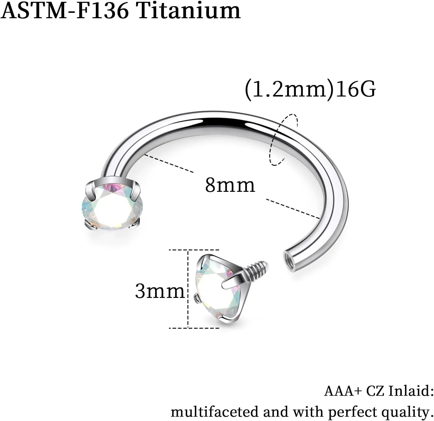 16G F136 Titanium Internal Thread Horseshoe Septum Nose Ring Piercing Jewelry Circular Barbell Helix Snug Tragus Rook Daith Cartilage Earring Lip Ring Piercing Jewelry for Women Men 8MM 10MM
