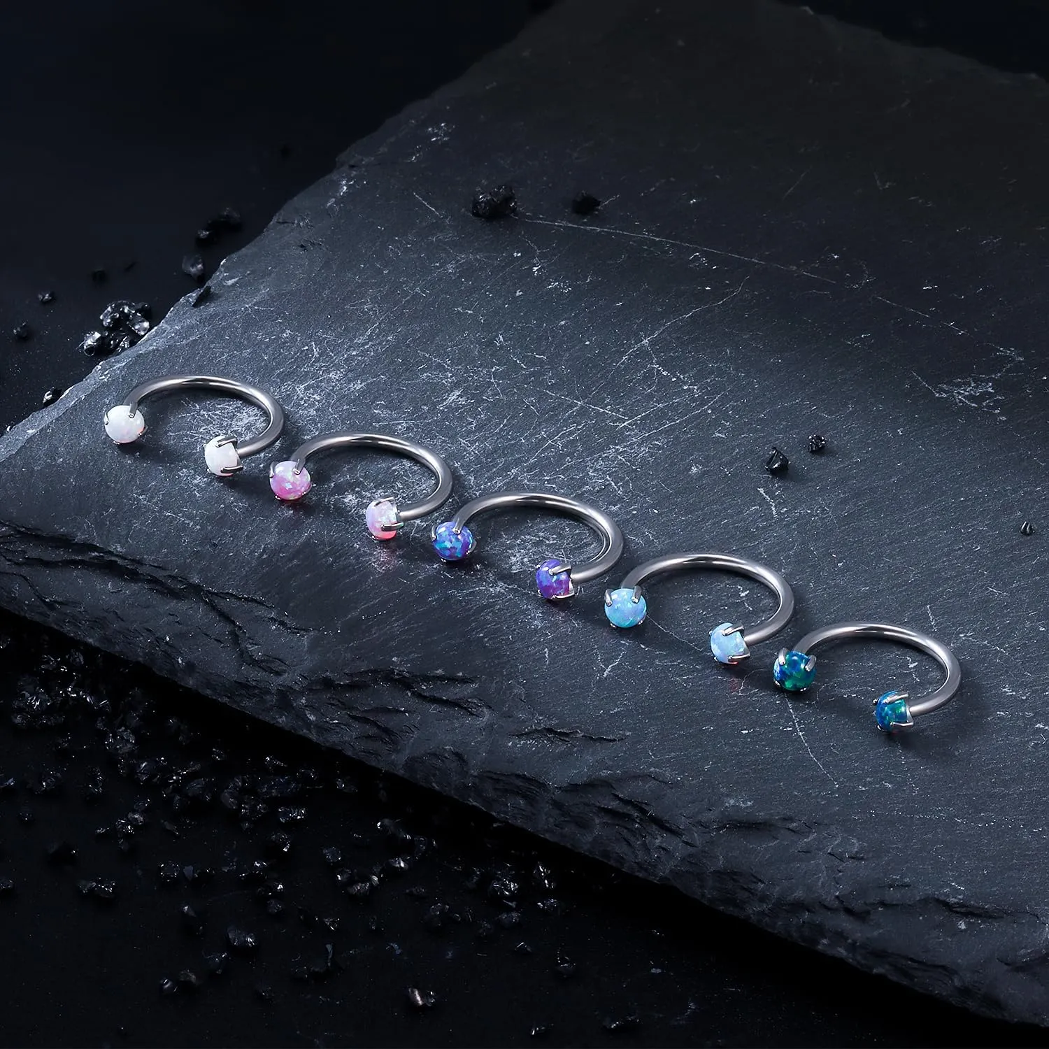 16G F136 Titanium Internal Thread Horseshoe Septum Nose Ring Piercing Jewelry Circular Barbell Helix Snug Tragus Rook Daith Cartilage Earring Lip Ring Piercing Jewelry for Women Men Opal