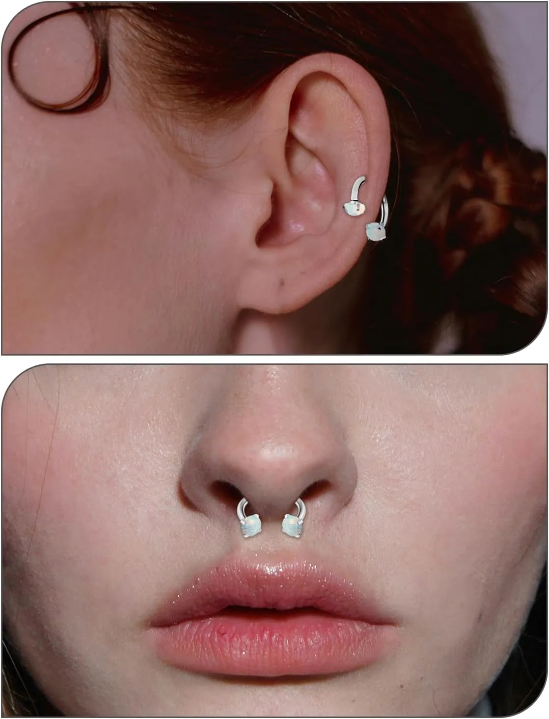 16G F136 Titanium Internal Thread Horseshoe Septum Nose Ring Piercing Jewelry Circular Barbell Helix Snug Tragus Rook Daith Cartilage Earring Lip Ring Piercing Jewelry for Women Men Opal