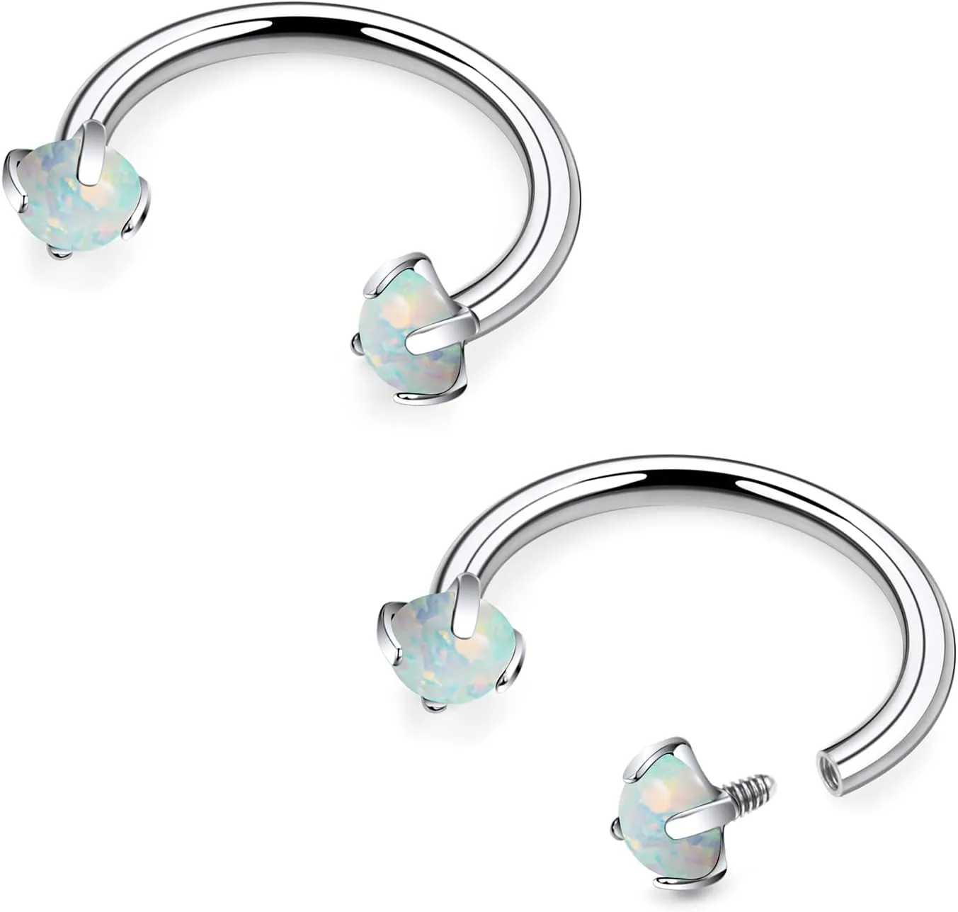 16G F136 Titanium Internal Thread Horseshoe Septum Nose Ring Piercing Jewelry Circular Barbell Helix Snug Tragus Rook Daith Cartilage Earring Lip Ring Piercing Jewelry for Women Men Opal
