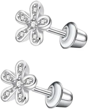 16G Flower CZ Screw Back Small Stud Earrings for Women Minimalist Surgical Steel Cartilage Tragus Piercing Little Tiny Mini Sleeper Studs Hypoallergenic for Sensitive Ears Gifts Her Daughter