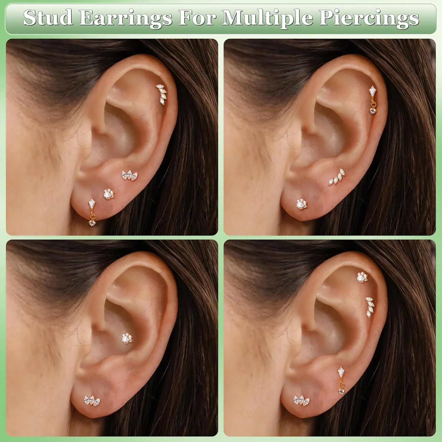 16G G23 Titanium Cartilage Stud Earring for Women Flat Back Conch Tragus Helix Stud Hypoallergenic CZ Lobe Daith Rook Earring Internally Threaded Medusa Labret Monroe Piercing 6-10mm