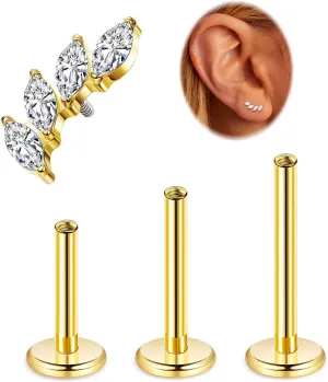 16G G23 Titanium Cartilage Stud Earring for Women Flat Back Conch Tragus Helix Stud Hypoallergenic CZ Lobe Daith Rook Earring Internally Threaded Medusa Labret Monroe Piercing 6-10mm
