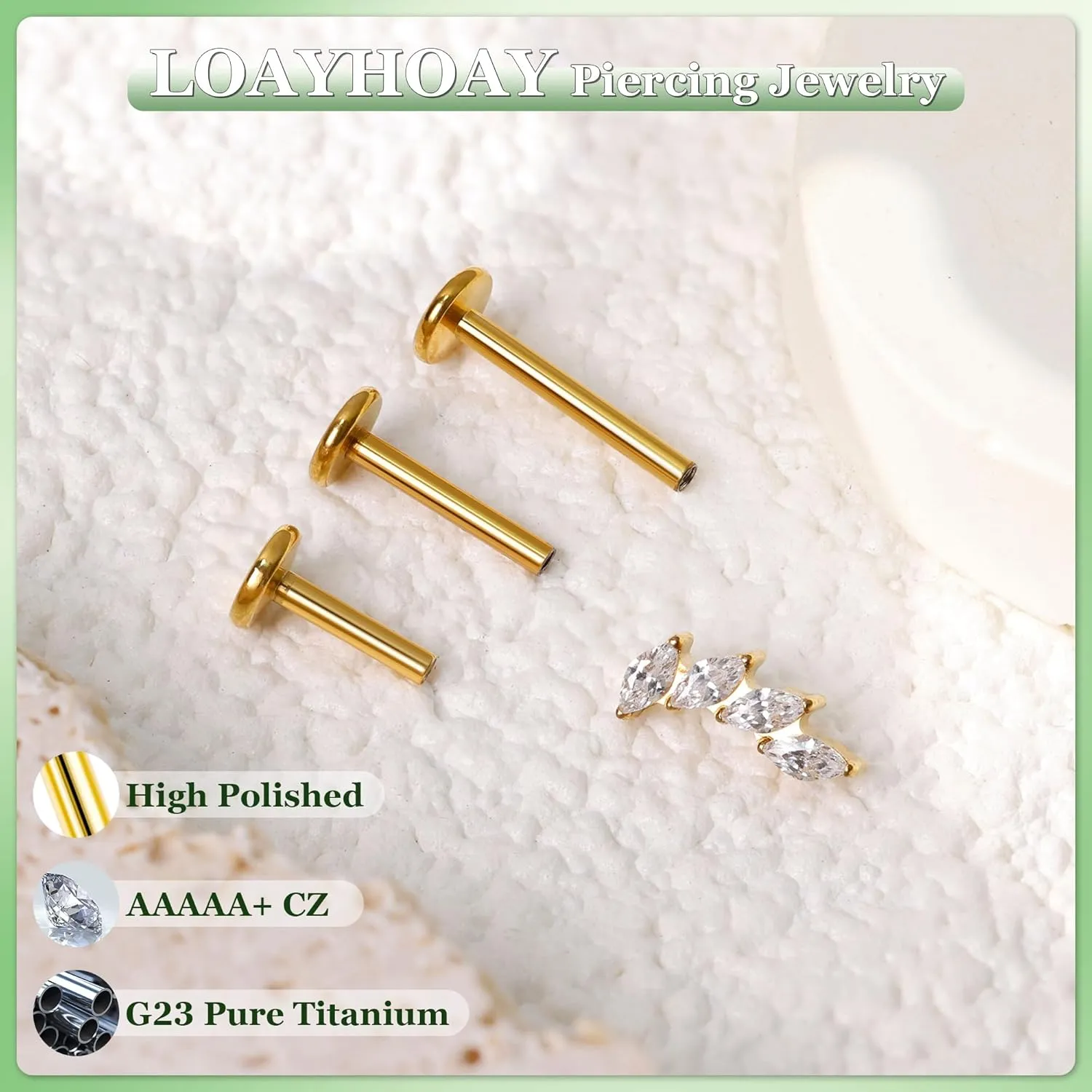 16G G23 Titanium Cartilage Stud Earring for Women Flat Back Conch Tragus Helix Stud Hypoallergenic CZ Lobe Daith Rook Earring Internally Threaded Medusa Labret Monroe Piercing 6-10mm