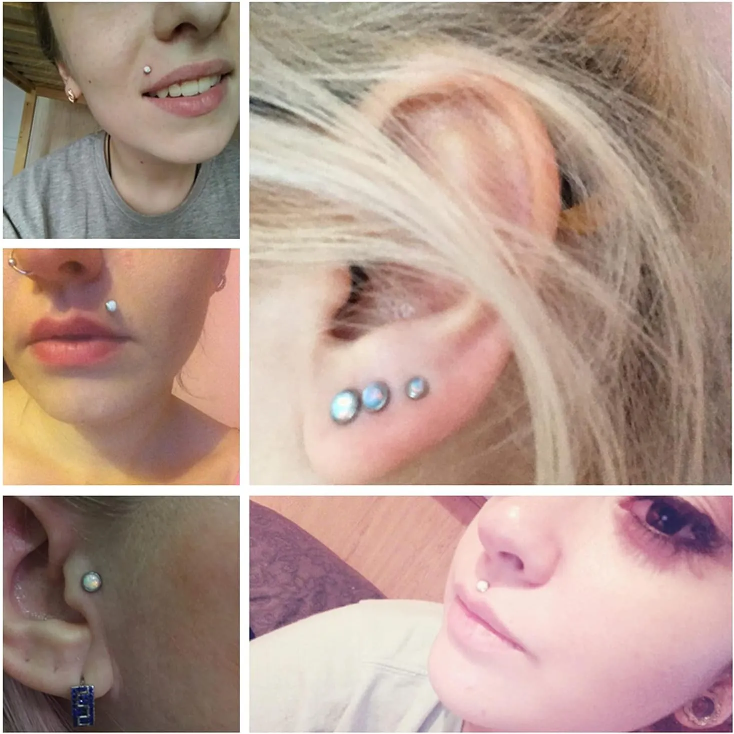 16G Lip Rings for Women Stainless Surgical Steel Labret Jewelry Monroe Lip Ring Medusa Piercing Jewelry Tragus Helix Cartilage Forward Earring Piercing Jewelry for Women CZ Opal Silver 16Pcs
