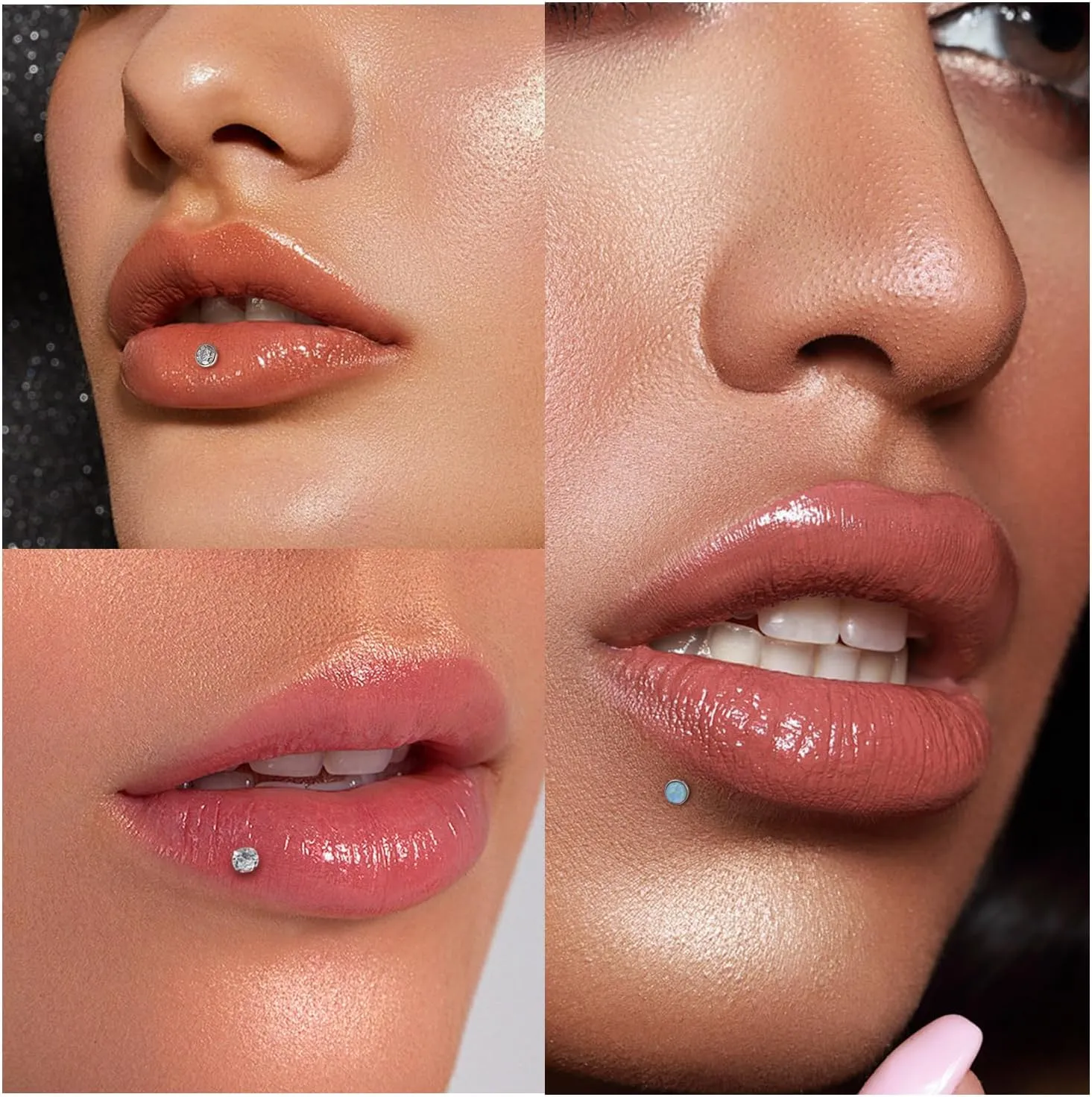 16G Lip Rings for Women Stainless Surgical Steel Labret Jewelry Monroe Lip Ring Medusa Piercing Jewelry Tragus Helix Cartilage Forward Earring Piercing Jewelry for Women CZ Opal Silver 16Pcs