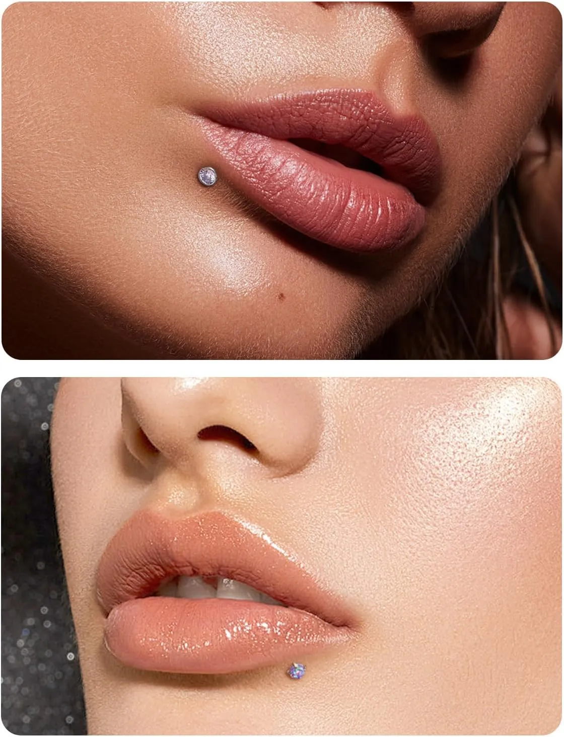 16G Lip Rings for Women Stainless Surgical Steel Labret Jewelry Monroe Lip Ring Medusa Piercing Jewelry Tragus Helix Cartilage Forward Earring Piercing Jewelry for Women CZ Opal Silver 16Pcs