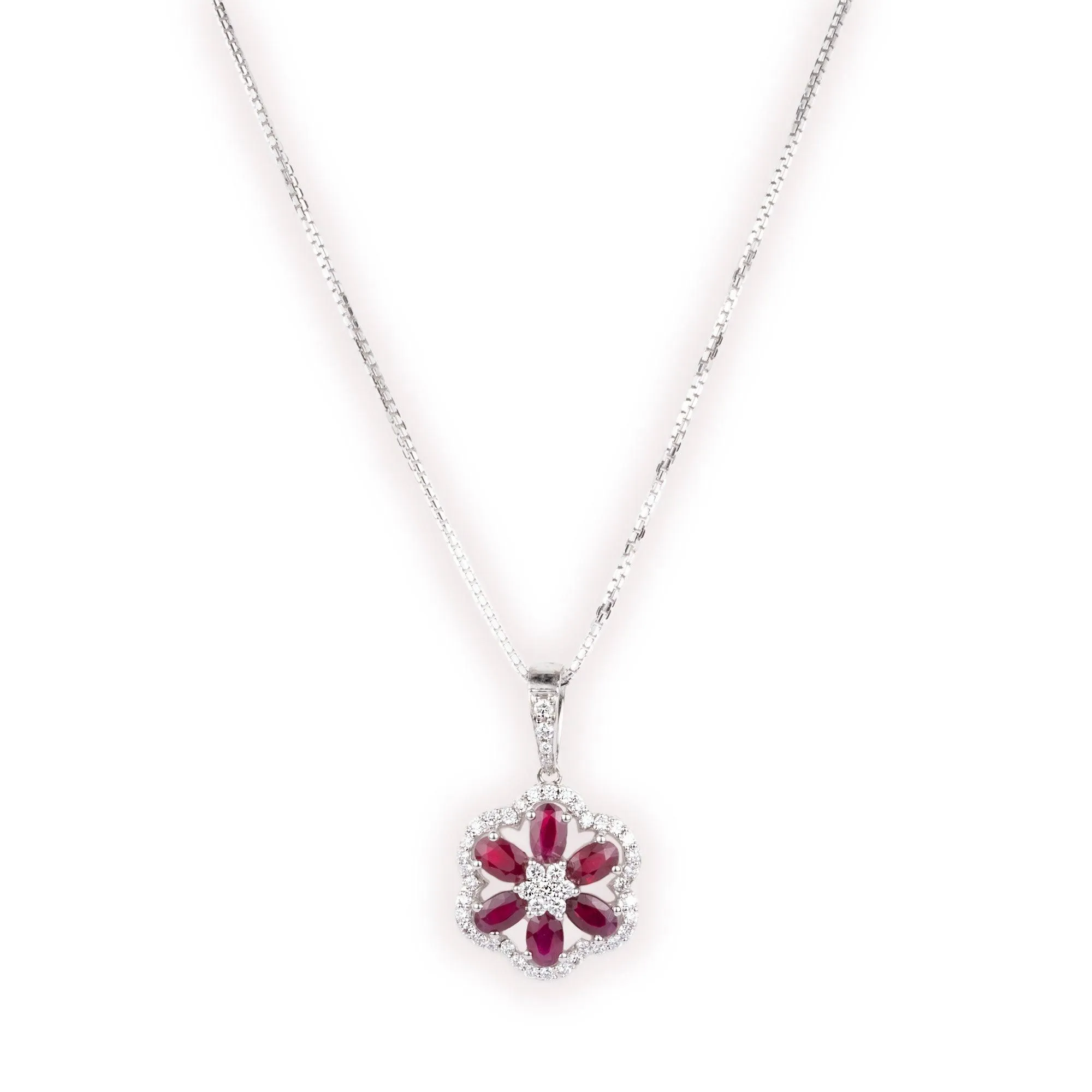 18ct White Gold Diamond & Ruby Chain, Pendant and Earrings Set CH-09548-WW-420 MCS2606 MCS2607