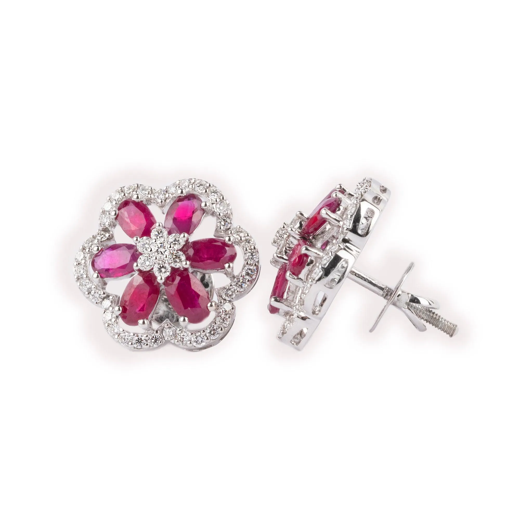 18ct White Gold Diamond & Ruby Chain, Pendant and Earrings Set CH-09548-WW-420 MCS2606 MCS2607