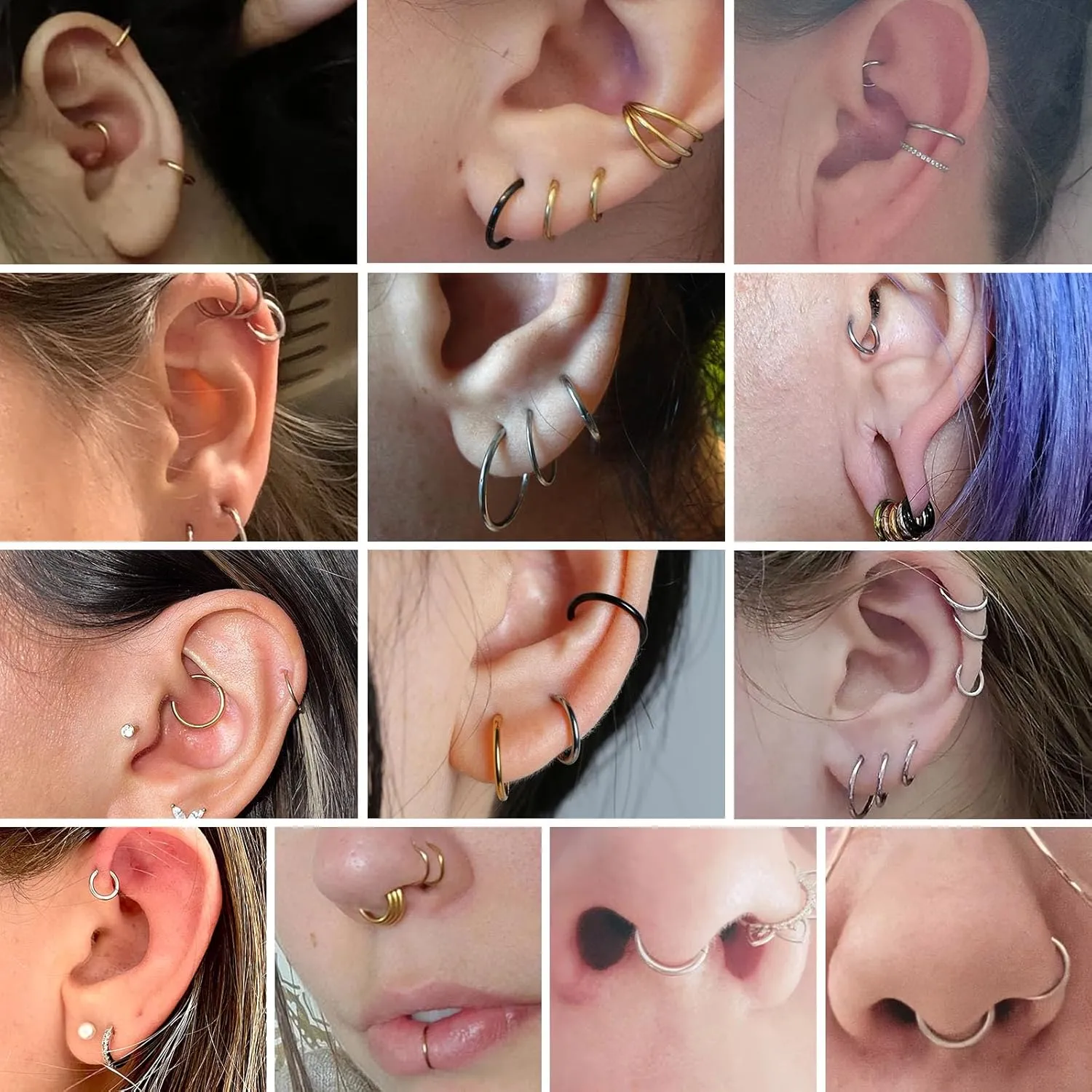 18G Nose Hoop Rings Surgical Steel Hinged Segment Clicker Rings 16G Septum Lip Rings 10 PCS Conch Daith Rook Cartilage Tragus Helix Sleeper Lobe Hoop Earrings Piercing Jewelry for Women 6mm to 16mm