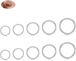 18G Nose Hoop Rings Surgical Steel Hinged Segment Clicker Rings 16G Septum Lip Rings 10 PCS Conch Daith Rook Cartilage Tragus Helix Sleeper Lobe Hoop Earrings Piercing Jewelry for Women 6mm to 16mm