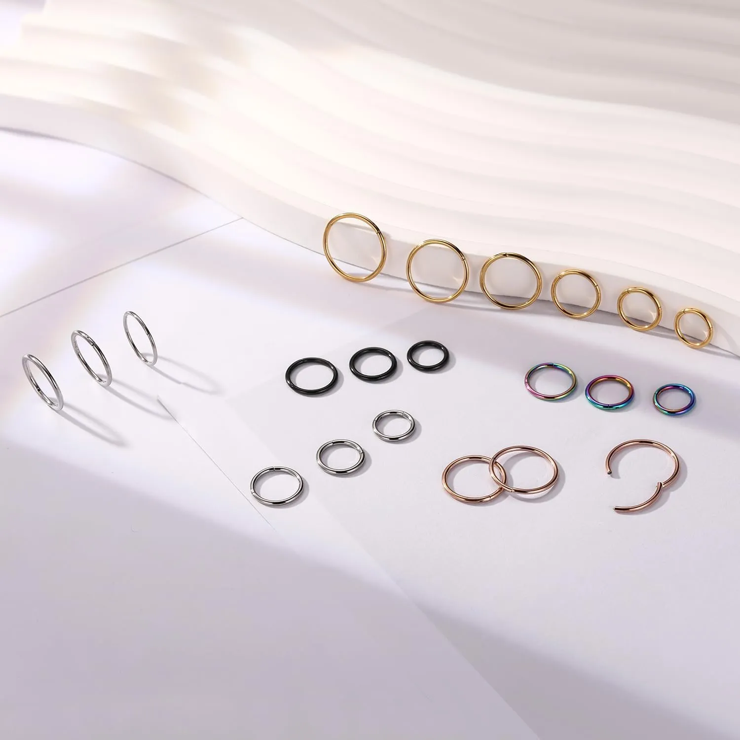 18G Nose Hoop Rings Surgical Steel Hinged Segment Clicker Rings 16G Septum Lip Rings 10 PCS Conch Daith Rook Cartilage Tragus Helix Sleeper Lobe Hoop Earrings Piercing Jewelry for Women 6mm to 16mm