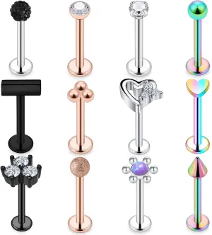 18G/16G/20G Surgical Steel/Titanium Lip Rings Internally Threaded Screw CZ Crystals Stud Piercing Jewelry for Nose/Lip/Medusa/Labret/Tragus/Helix/Conch/Cartilage - Nose Rings Studs