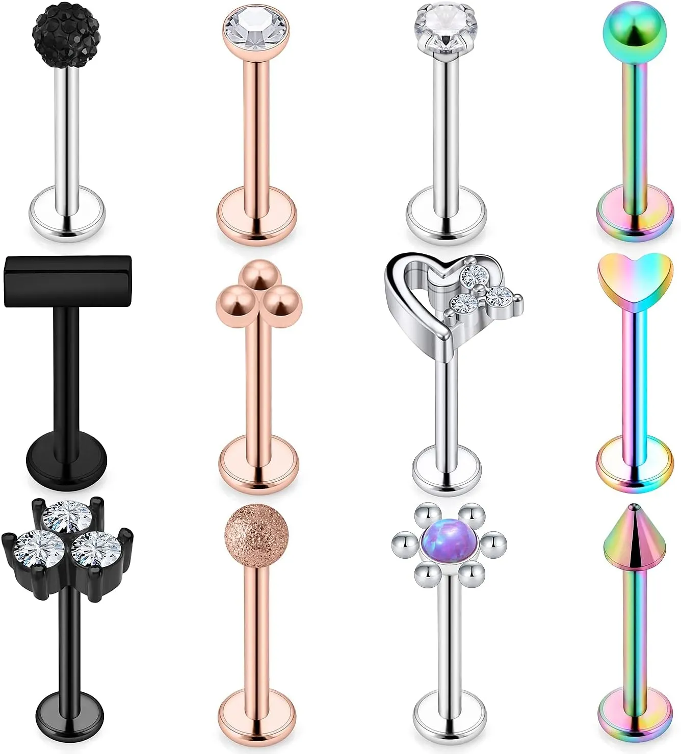 18G/16G/20G Surgical Steel/Titanium Lip Rings Internally Threaded Screw CZ Crystals Stud Piercing Jewelry for Nose/Lip/Medusa/Labret/Tragus/Helix/Conch/Cartilage - Nose Rings Studs