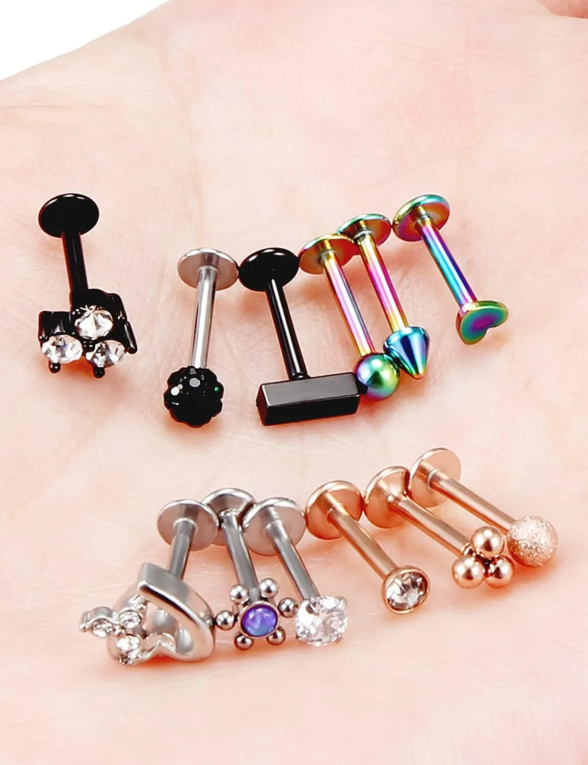 18G/16G/20G Surgical Steel/Titanium Lip Rings Internally Threaded Screw CZ Crystals Stud Piercing Jewelry for Nose/Lip/Medusa/Labret/Tragus/Helix/Conch/Cartilage - Nose Rings Studs