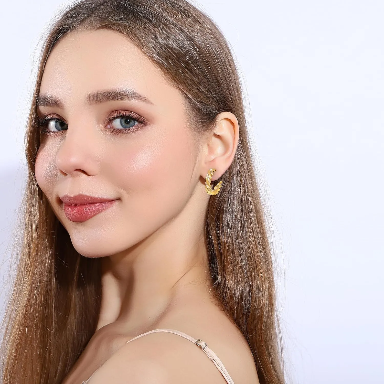 18K Gold Hoop Earrings for Women, With Diamonds Geometric Design Earrings Personalized Minimalist Trendy Jewelry 22mm