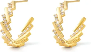 18K Gold Hoop Earrings for Women, With Diamonds Geometric Design Earrings Personalized Minimalist Trendy Jewelry 22mm