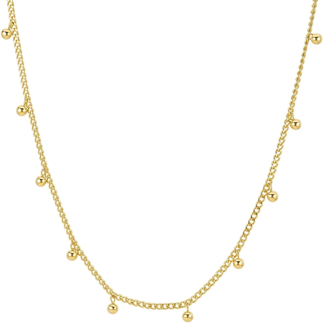 18k Gold Mini Beads Chain Necklace - Gold Plated Chains, Dainty Bead, Ball Gold Chain, Charm Necklace Dainty Delicate Necklace for Women Non Tarnish Hypoallergenic Adjustable
