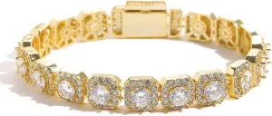 18K Gold Moissanite Baguette Tennis Bracelet for Men, Luxury Bezel Set Round Cut Moissanite, Fine Jewelry Gift
