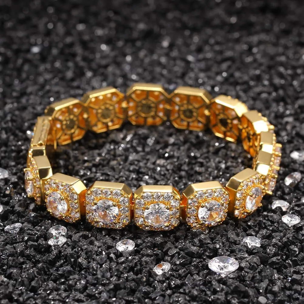 18K Gold Moissanite Baguette Tennis Bracelet for Men, Luxury Bezel Set Round Cut Moissanite, Fine Jewelry Gift