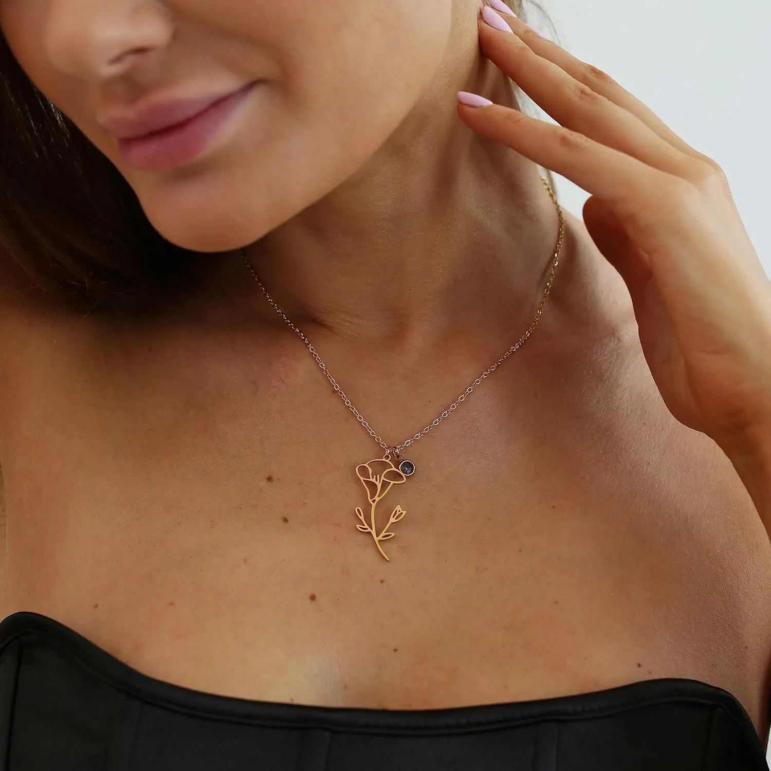 18K Gold Plated Dainty Birth Flower Necklace for Women Minimalist Birth Month Birthstone Necklaces Flower Mothers Day Bridesmaid Christmas Jewelry