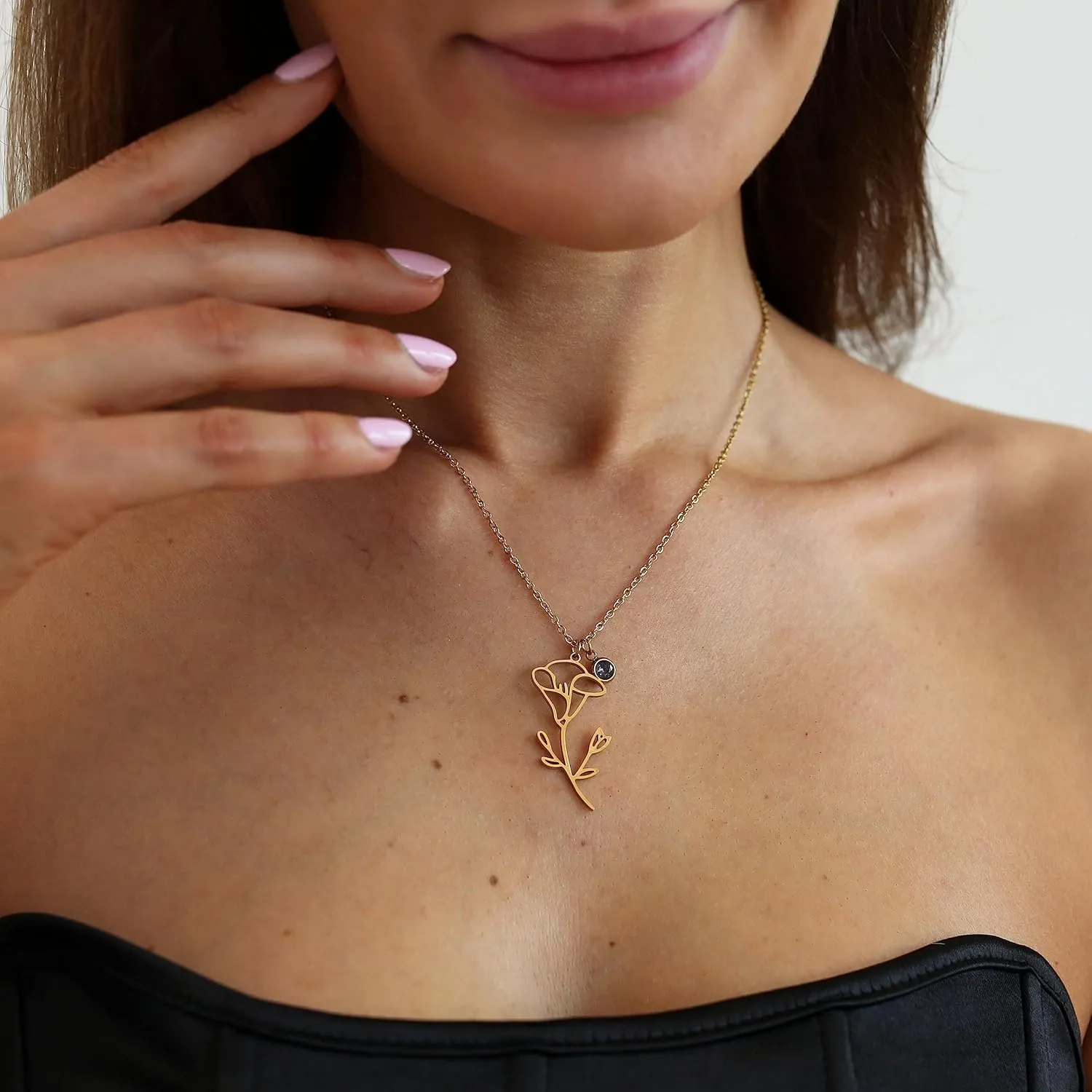 18K Gold Plated Dainty Birth Flower Necklace for Women Minimalist Birth Month Birthstone Necklaces Flower Mothers Day Bridesmaid Christmas Jewelry