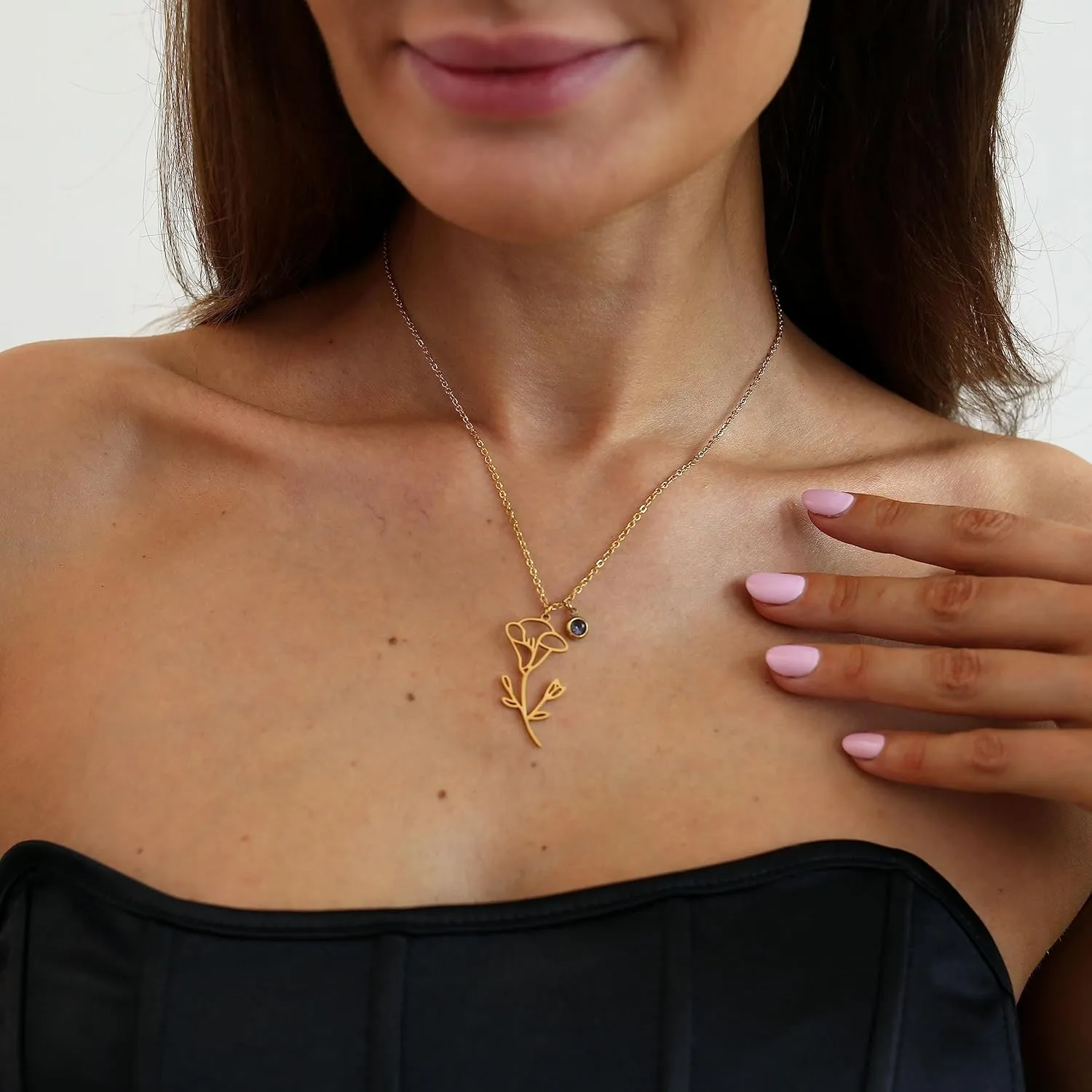 18K Gold Plated Dainty Birth Flower Necklace for Women Minimalist Birth Month Birthstone Necklaces Flower Mothers Day Bridesmaid Christmas Jewelry