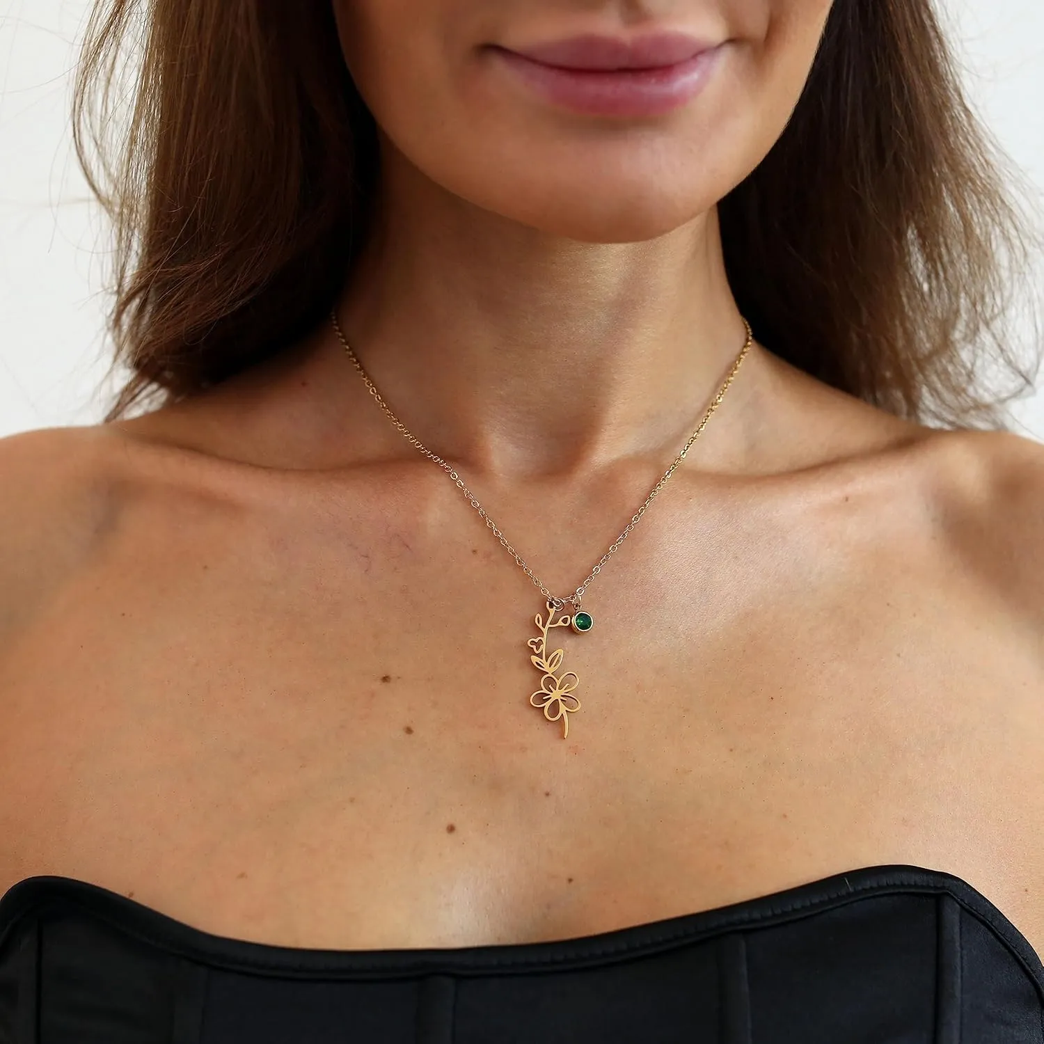 18K Gold Plated Dainty Birth Flower Necklace for Women Minimalist Birth Month Birthstone Necklaces Flower Mothers Day Bridesmaid Christmas Jewelry