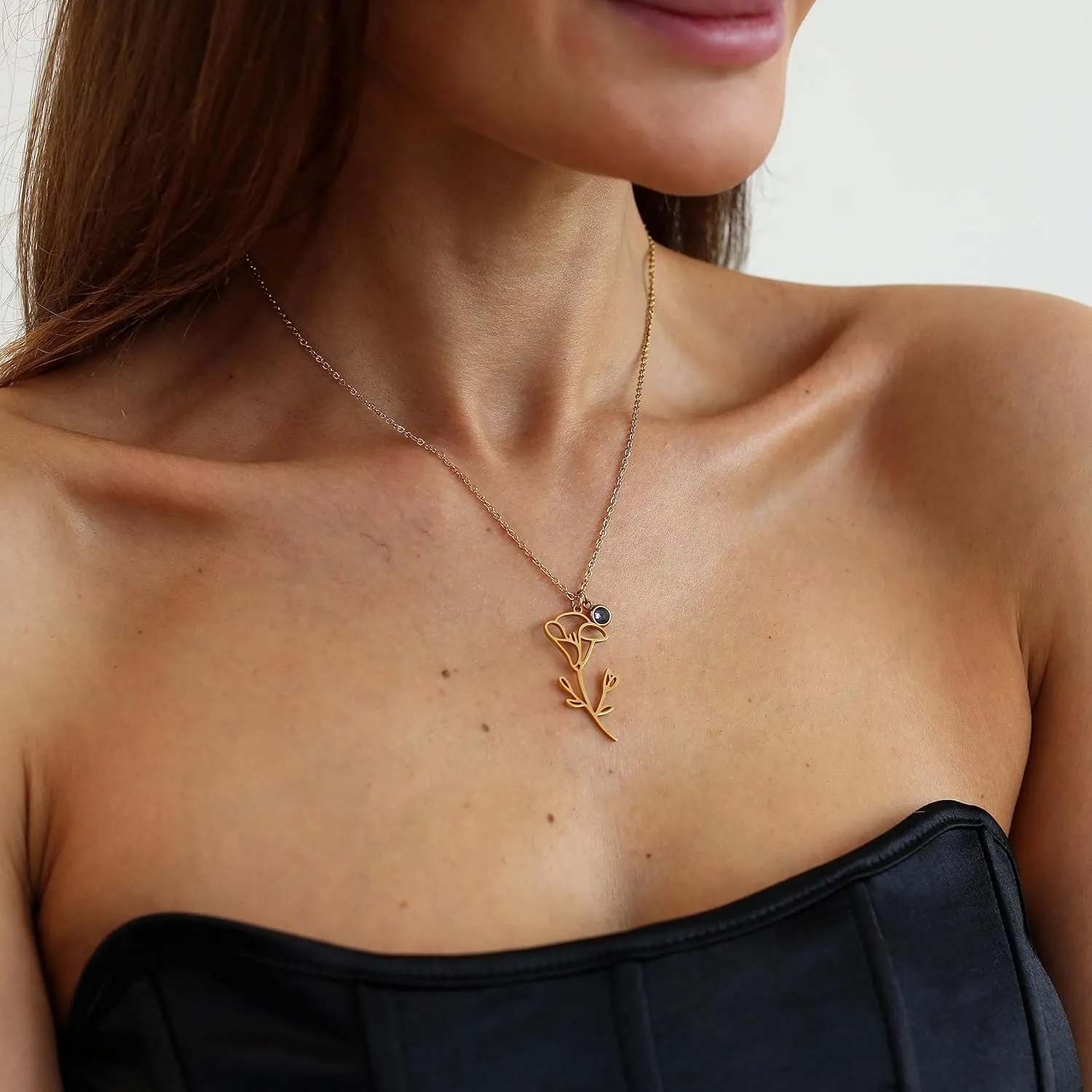 18K Gold Plated Dainty Birth Flower Necklace for Women Minimalist Birth Month Birthstone Necklaces Flower Mothers Day Bridesmaid Christmas Jewelry