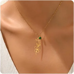 18K Gold Plated Dainty Birth Flower Necklace for Women Minimalist Birth Month Birthstone Necklaces Flower Mothers Day Bridesmaid Christmas Jewelry