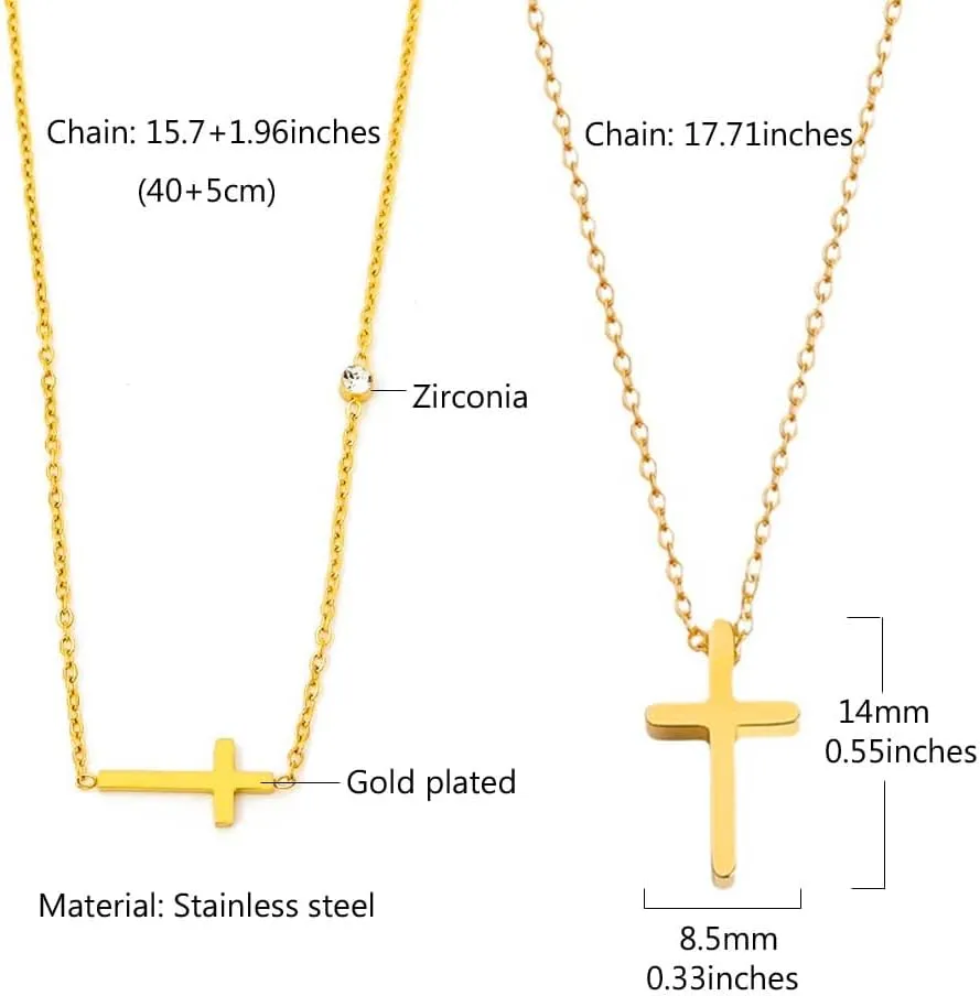 18K Gold Plated Stainless Steel Necklace For Women Chunky Cuban Chain Trendy Dainty Simple Cross Heart Pendant Chain Choker Necklace Non Tarnish Jewelry