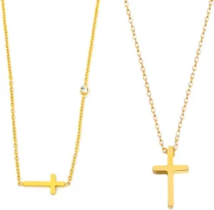 18K Gold Plated Stainless Steel Necklace For Women Chunky Cuban Chain Trendy Dainty Simple Cross Heart Pendant Chain Choker Necklace Non Tarnish Jewelry