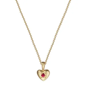 18K Gold Tiny Heart Pendant with Ruby