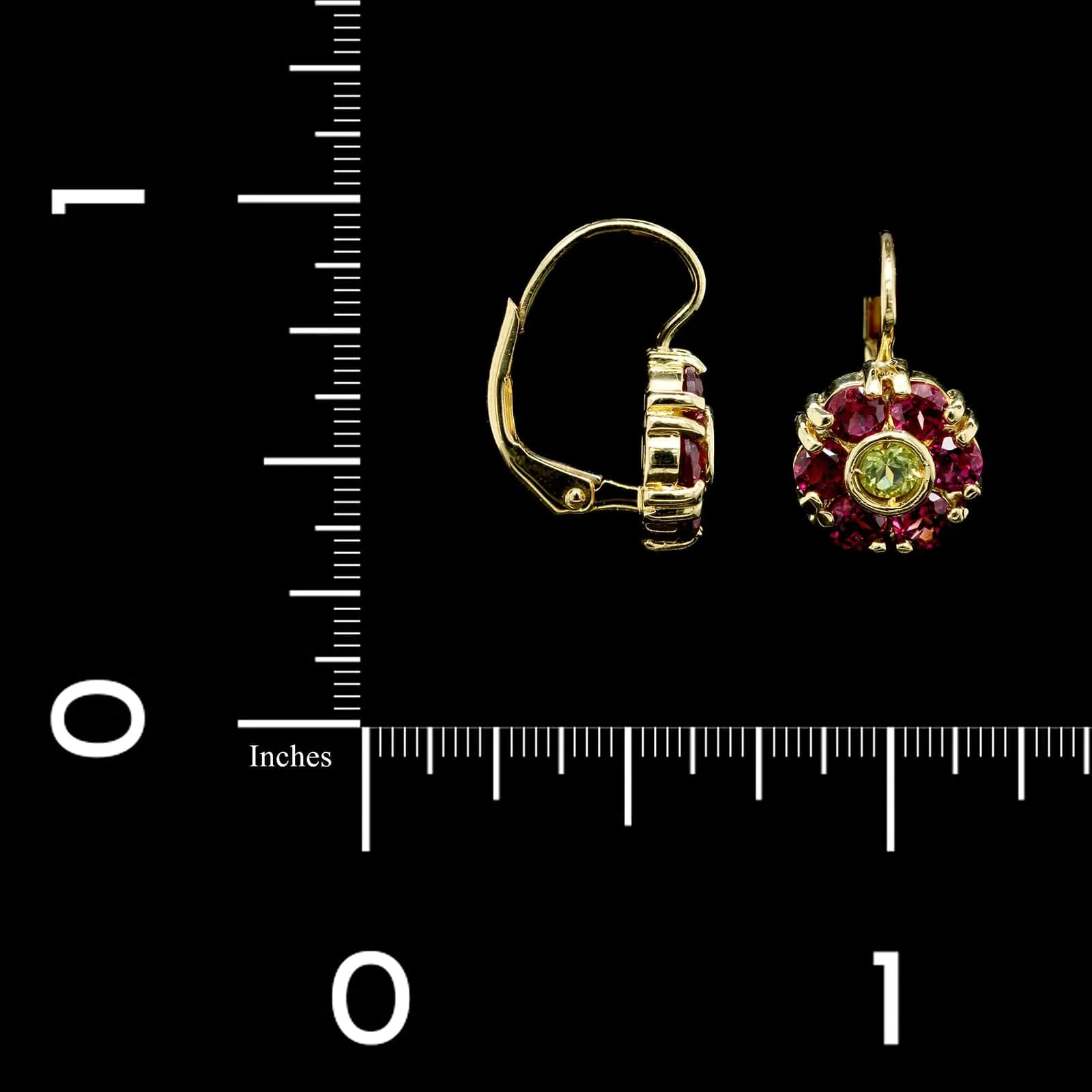18K Yellow Gold Estate Garnet and Peridot Drop Earrings