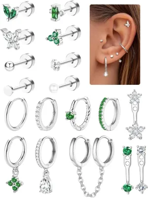 18PCS Gold Flat Back Earrings for Women - Hypoallergenic Cartilage Earring Sets for Multiple Piercing - 20G Surgical Stainless Steel Earrings Trendy Earring Stacks Small Stud Hoop Flatback Earrings(    )