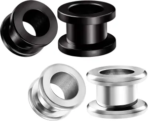 2 Pairs 316L Surgical Steel Black Anodized Screw flesh Tunnels Piercing Jewelry Stretcher Ear rounded Plugs Earring Lobe