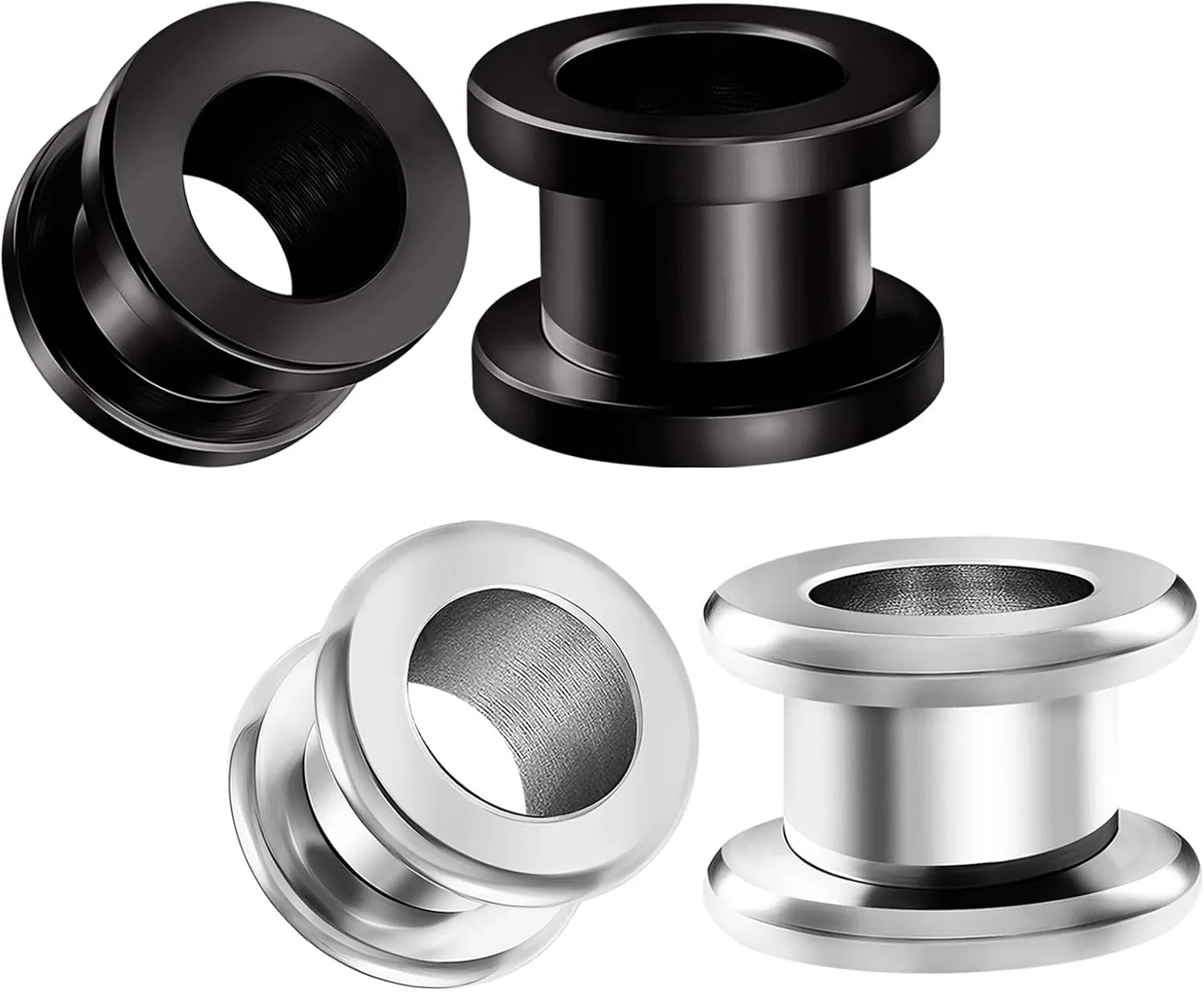 2 Pairs 316L Surgical Steel Black Anodized Screw flesh Tunnels Piercing Jewelry Stretcher Ear rounded Plugs Earring Lobe