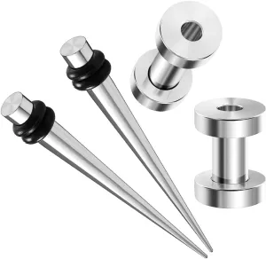 2 Pairs 316L Surgical Steel Taper Expander Screw-fit Flesh Tunnel Piercing Jewelry Ear Stretching Earring Lobe Plugs