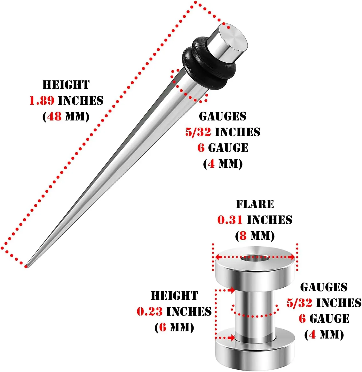2 Pairs 316L Surgical Steel Taper Expander Screw-fit Flesh Tunnel Piercing Jewelry Ear Stretching Earring Lobe Plugs
