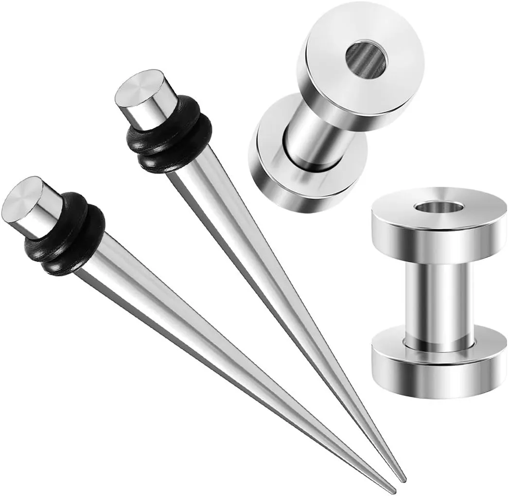 2 Pairs 316L Surgical Steel Taper Expander Screw-fit Flesh Tunnel Piercing Jewelry Ear Stretching Earring Lobe Plugs