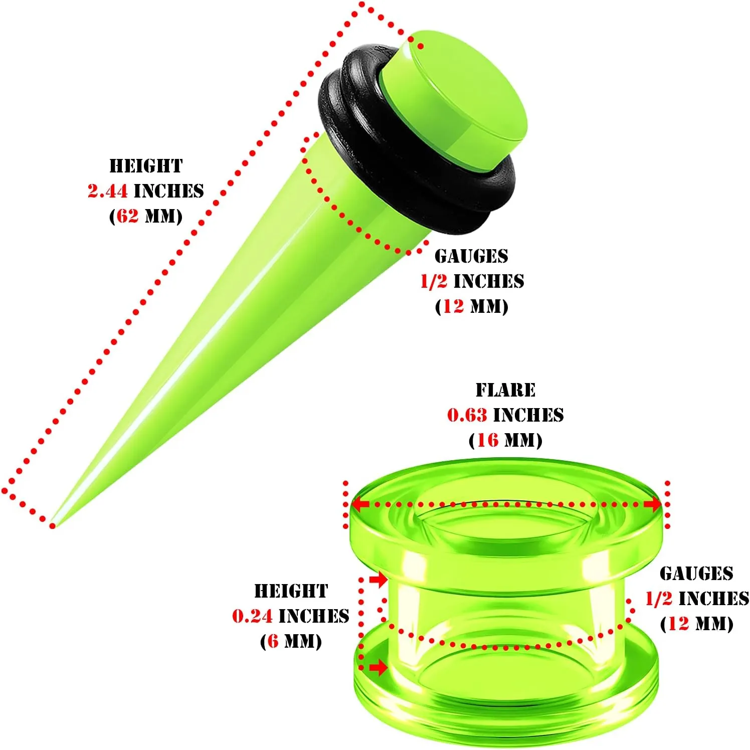 2 Pairs Acrylic Taper Expander Silicone External Flesh Tunnel Piercing Jewelry Ear Stretching Earring Lobe Plugs