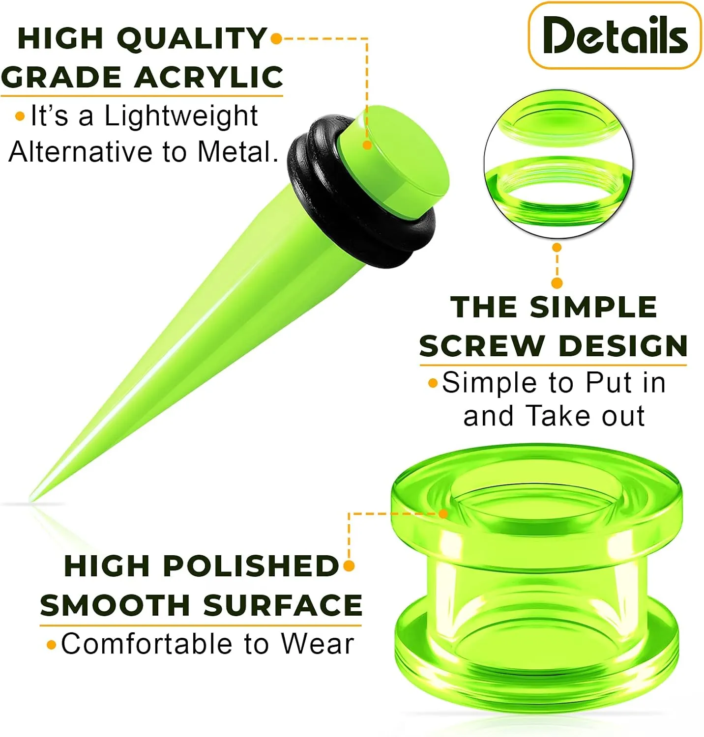 2 Pairs Acrylic Taper Expander Silicone External Flesh Tunnel Piercing Jewelry Ear Stretching Earring Lobe Plugs