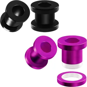 2 Pairs Black Acrylic Purple Anodized Steel External Screw Flesh Tunnels Piercing Jewelry Ear Stretching Lobe Earring Plugs
