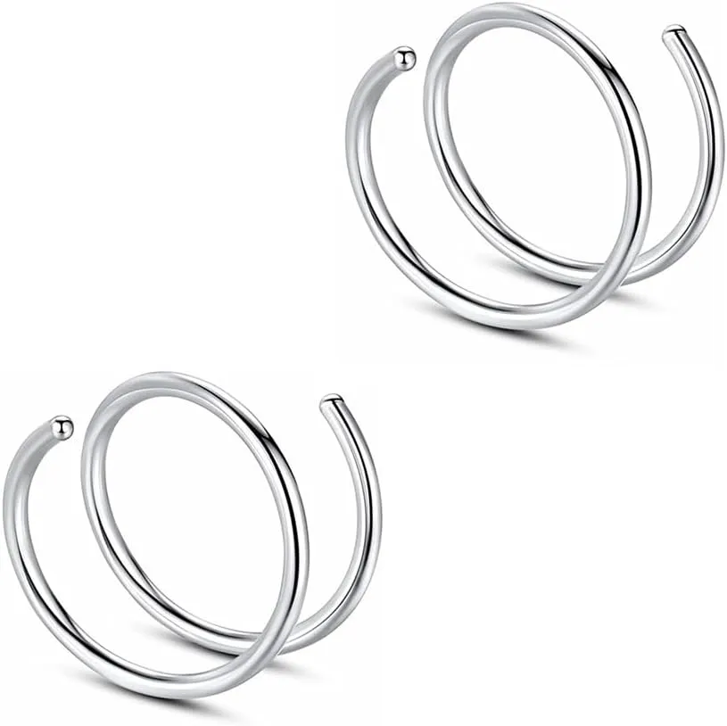 2 PCS 20G Diameter 6mm Silver Double Hoop Septum Nose Ring Cartilage Made with Hypoallergenic Surgical Steel Nose Lip Tragus Earring Ring Piercing Jewelry for Women and Men