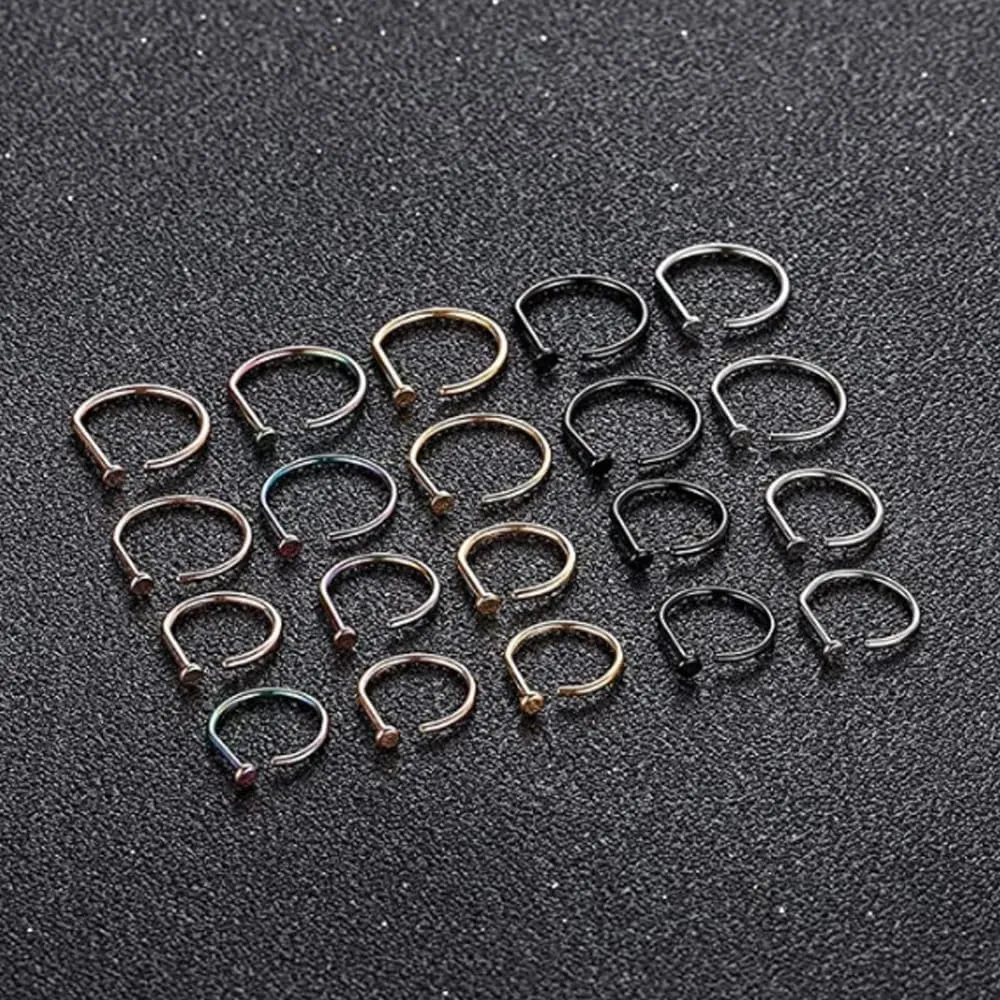 2 PCS 20G Gold D Shaped Nose Rings Hoops Single Piercing Jewelry for Men and Women