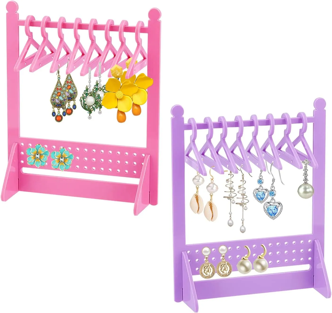 2 PCS Acrylic Earring Holder Rack with Mini Hangers,Jewelry Display Stand Ear Studs Organizer Storage For Women Girl