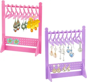 2 PCS Acrylic Earring Holder Rack with Mini Hangers,Jewelry Display Stand Ear Studs Organizer Storage For Women Girl