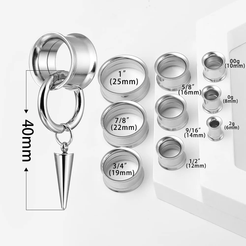 2 PCS Ear Gauges Classic Horn with Tip Taper for Stretched Ears Hypoallergenic 316 Stainless Steel Ear cuff Tunels plugs 00G 8mm-16mm(0G-5/8'') Body Piercing Jewelry